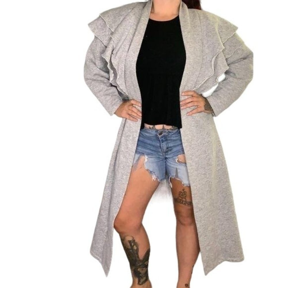 Vintage 80s Open Front Long Cardigan Duster XL